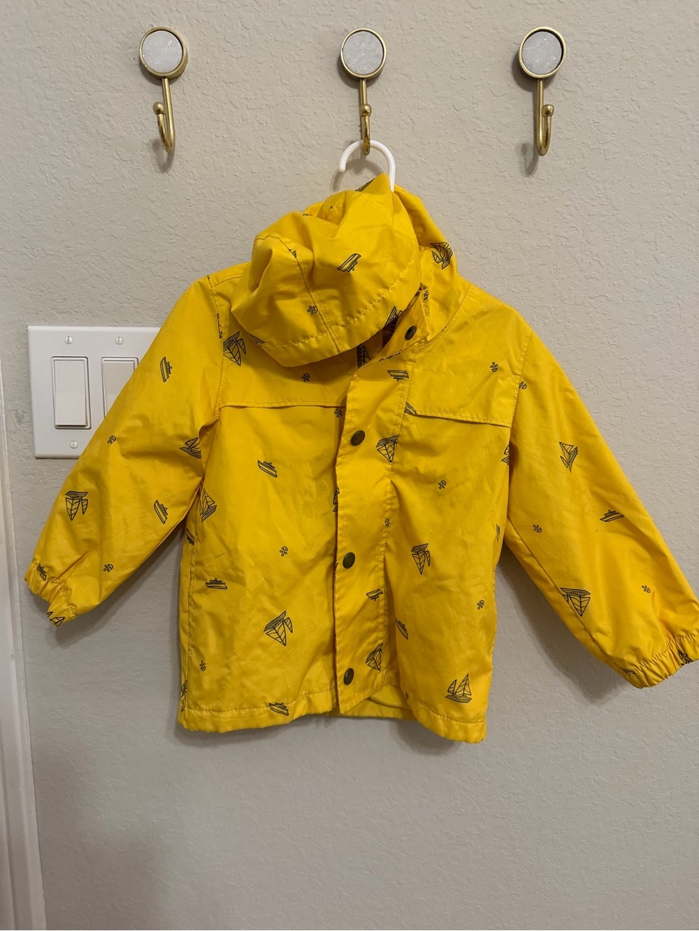 Old Navy Yellow Hooded Raincoat with Nautical Print